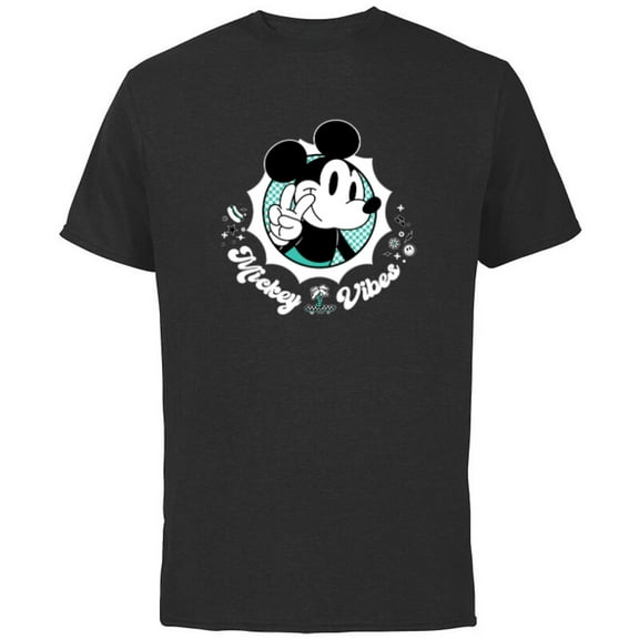Disney Mickey Vibes Retro Cool - Short Sleeve Cotton T-Shirt for Adults - Customized-Black