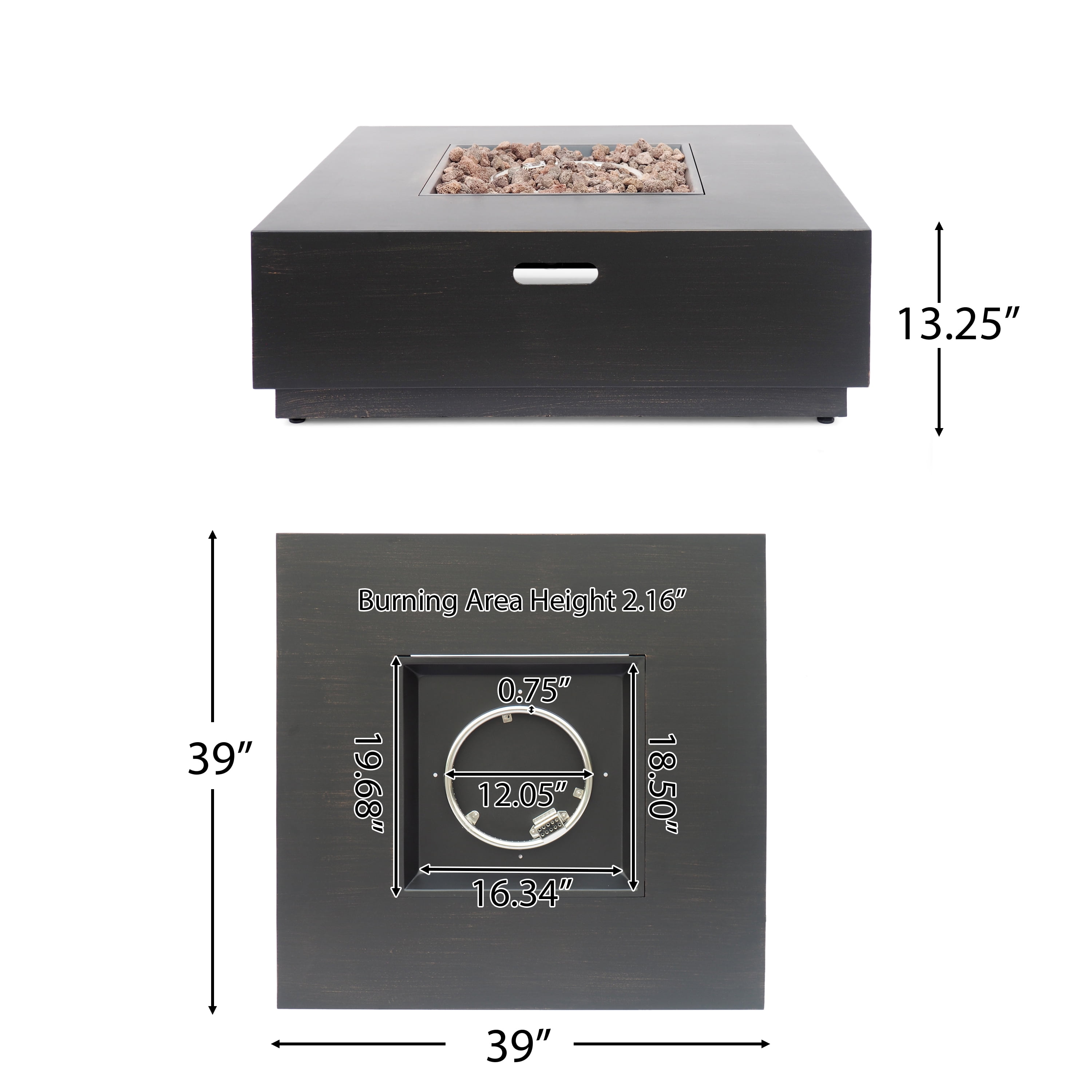 GDF Studio Jasmine Outdoor 50,000 BTU Square Fire Pit (No Tank Holder), Brushed Brown