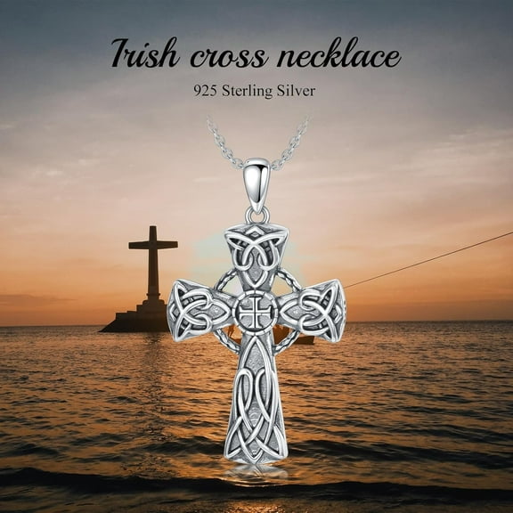 Celtic Cross Necklace for Women Men 925 Sterling Silver Irish Knot Cross Vintage Celtic Jewelry Gift for Women Men