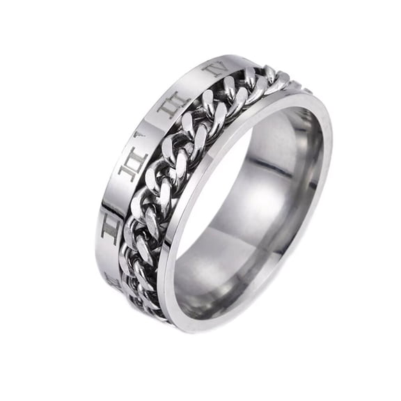 HIJONES Men's Women's Stainless Steel Rototable Roman Numberal Chain Anxiety Ring Beer Bottle Opener Motor Biker Index Finger Band Silver Size 7
