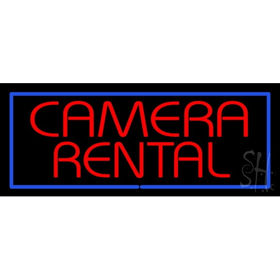Camera Rental LED Neon Sign 13 x 32 - inches, Clear Edge Cut Acrylic Backing, with Dimmer - Bright and Premium built indoor LED Neon Sign for Computer & Electronics store decor.