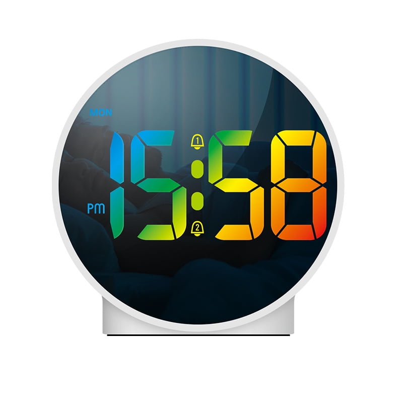 N16 Round Alarm Clock with Snooze Calendar 12/24H Week Digital LED