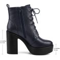 thumbnail image 2 of BLISSFUL STEP Women's Boot Side Zip Platform Chunky Heel Combat Boots Navy Blue 8.5, 2 of 8