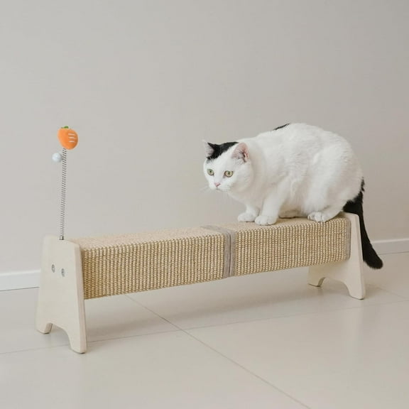 Horizontal Scratching Post, 30" Sisal Cat Scratch Post, Large Cat Scratcher with Spring Toy, Protect Furniture for Indoor Kitten