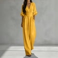 thumbnail image 2 of XFeng Linen Blend Wide Leg Jumpsuit for Women, V Neck High Waist One Piece Outfit for Casual Summer Wear, 2 of 4
