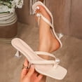 thumbnail image 5 of Kitten Heels for Women Pearl Thong Sandals Low Heeled Open Square Toe Flip Flops Summer Casual Elegant Party Prom Dress Shoes White Size 7.5, 5 of 8