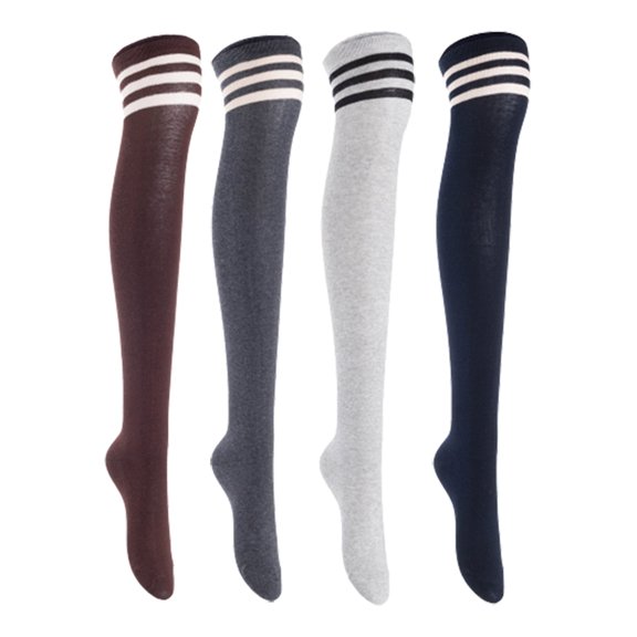Lian LifeStyle Women's 4 Pairs Adorable Comfortable Soft Thigh High Over Knee High Cotton Socks, Size 6-9, JMYP1022 Coffee, DarkGrey, LightGrey, Navy