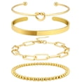 thumbnail image 1 of Women Golden Layered Bracelet Cuban Chain Anklet Snake Bone Chain Tennis Chain Summer Beach Bracelet Set, 1 of 6