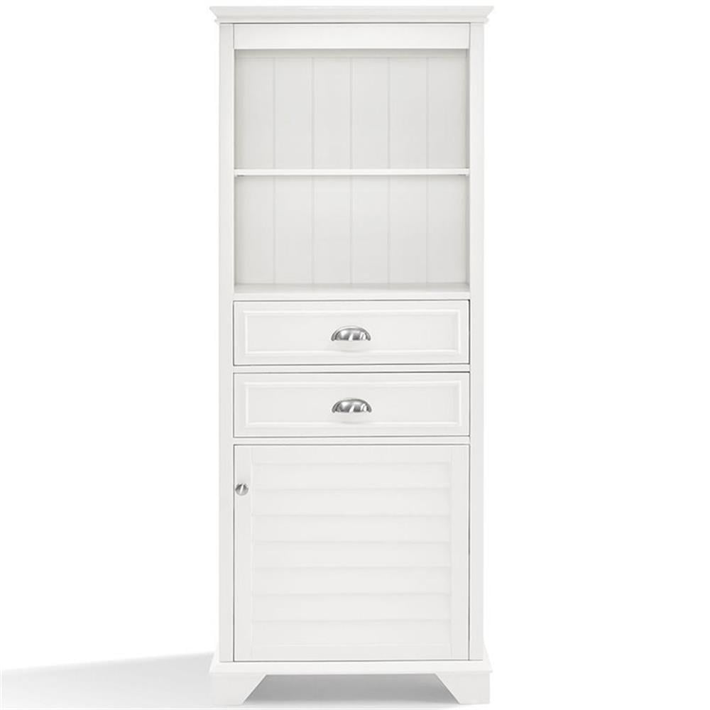 Pemberly Row Solid Hardwood Bathroom Linen Cabinet in White