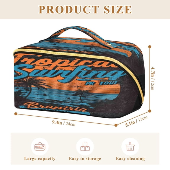 Iauyy Rhombus Cosmetic Bag with Handle Large Capacity Luxury Twill Travel Makeup Bag ,Blue and Orange