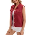 thumbnail image 5 of INSPIRE CHIC Women's Denim Vests Button Down Washed Sleeveless Jean Jackets with Pockets Red 2XL, 5 of 7