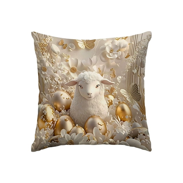 Cubiertas de Almohada de Pascua Oro Lujoso Poliéster 45x45cm Sofá Cojín Cubiertas de Almohada Decorativa de Vacaciones