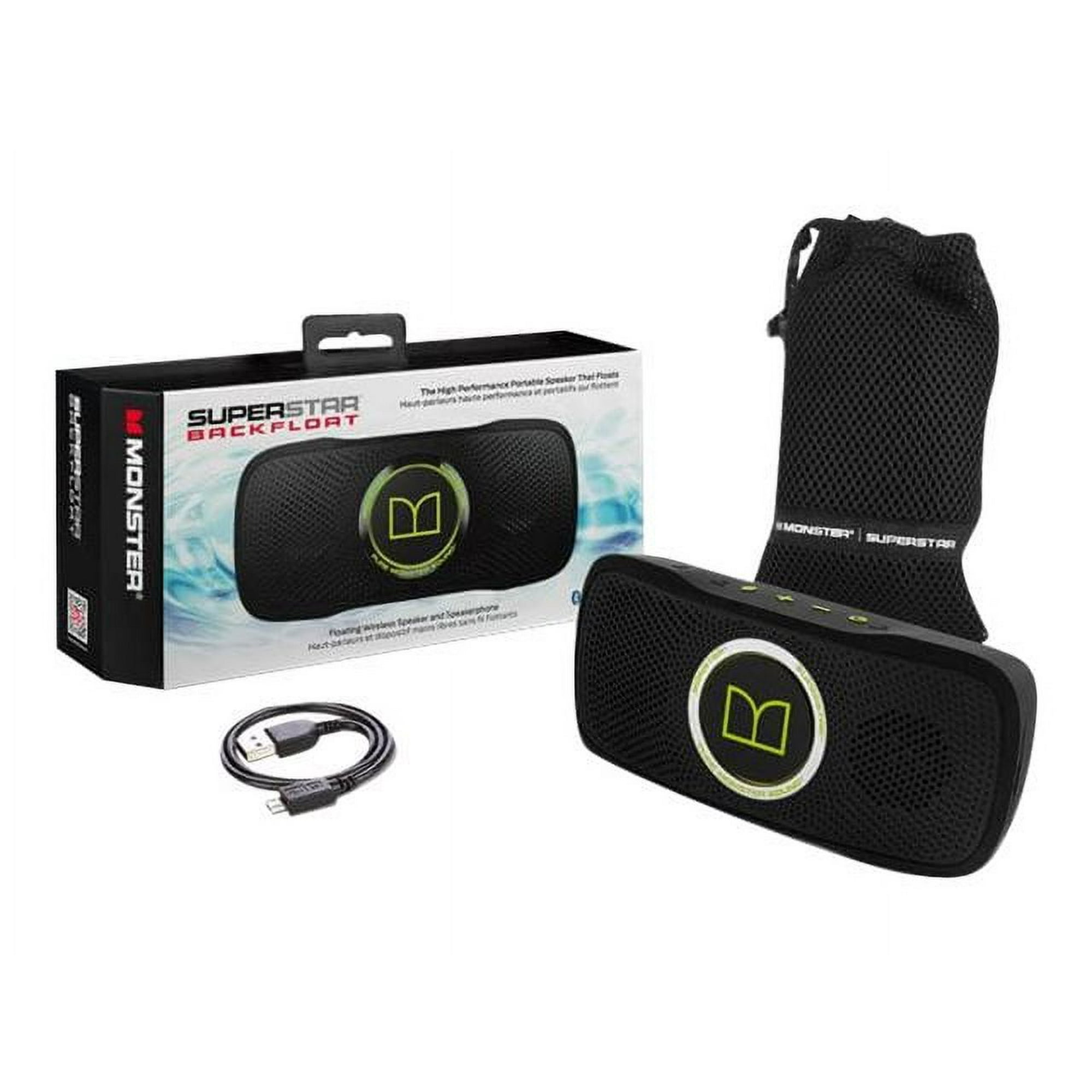 Monster SuperStar BackFloat Speaker for portable use wireless  Bluetooth USB neon green