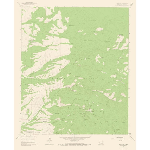 Topographical Map - Mogollon New Mexico Quad - USGS 1963 - 23 x 28.25 - Vintage Wall Art