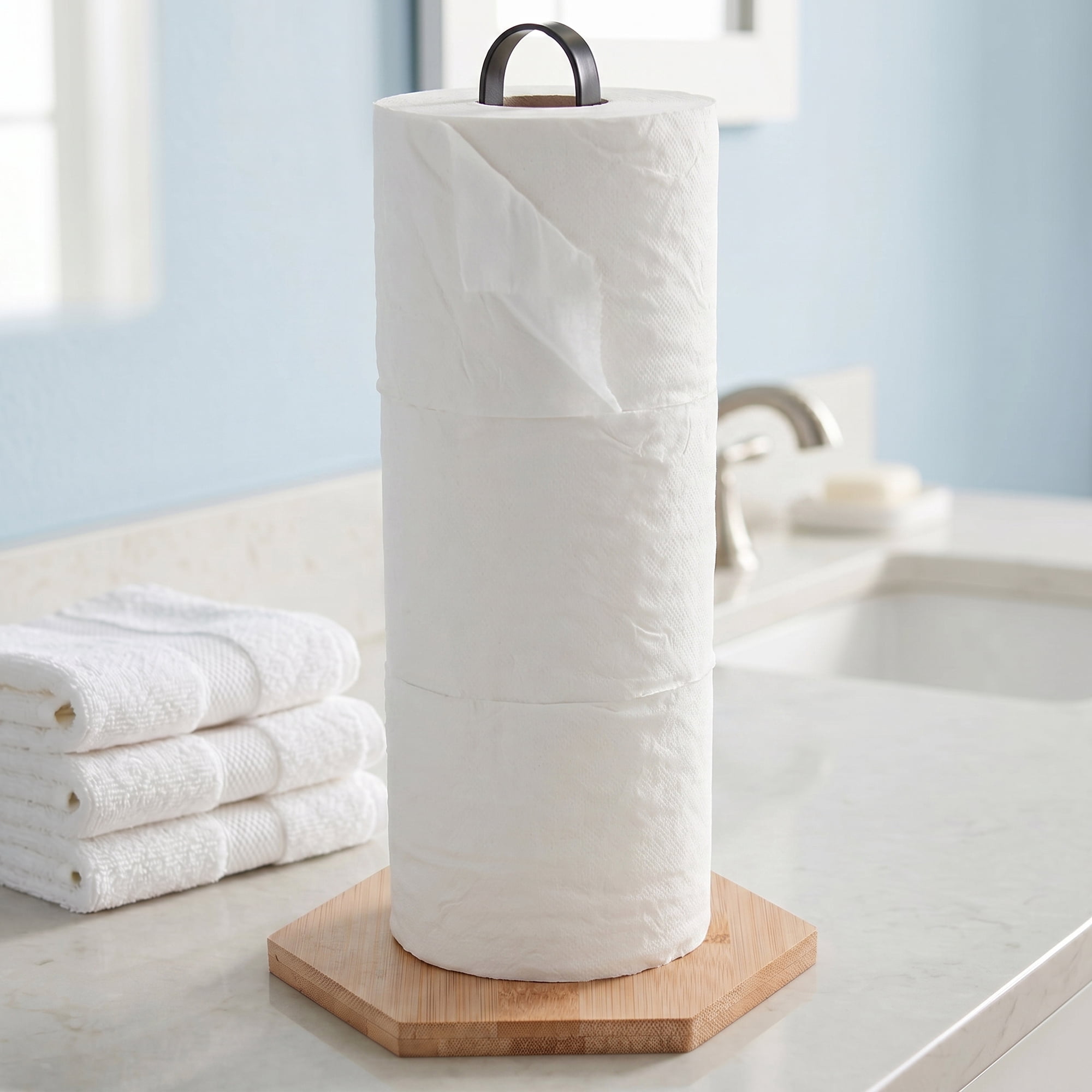 Unique Bargains Paper Towel Holder Countertop Non Slip Base Dispenser Black C 10.2x6.3inch