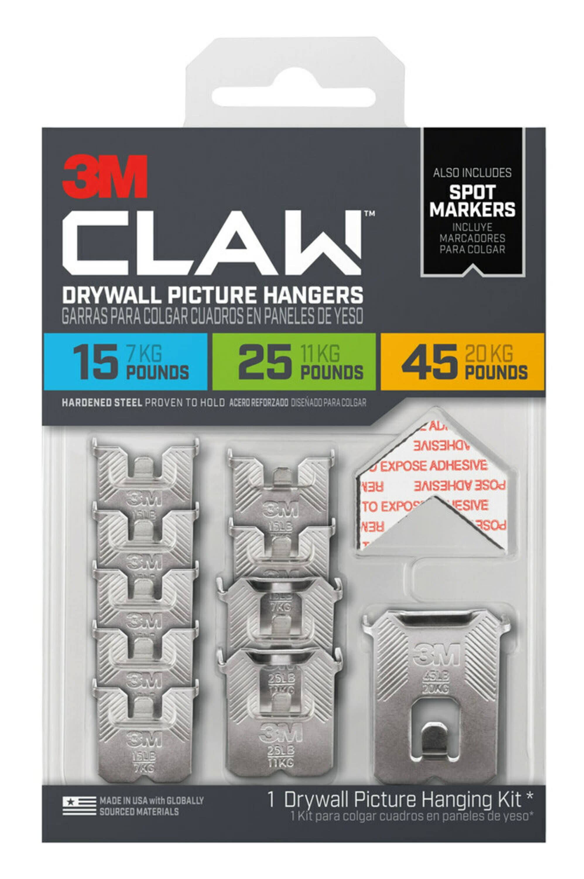 3M CLAW Drywall Picture Hanger Kit, Variety Pack with Spot Markers, Holds Up To 45 lbs