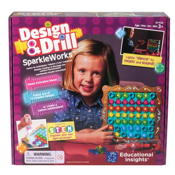 Educational Insights Design & Drill SparkleWorks Toy, with Electric Drill, Preschool STEM & Take Apart Building Toy, Boys and Girls Ages 3 4 5 