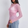 thumbnail image 5 of Women Y2K Lace Floral Crop Top Long Sleeve Sheer Mesh See Through T Shirts Slim Fit Going Out Tees Tops Streetwear, 5 of 7