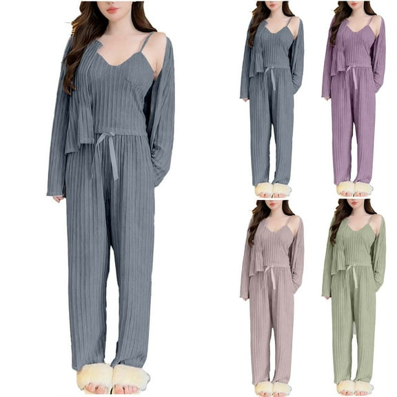 Women Lace Pajamas Set Long Sleeve Cami Top Sleepwear 2 Piece Lounge Set Soft Pajama Pants Loungewear Outfit