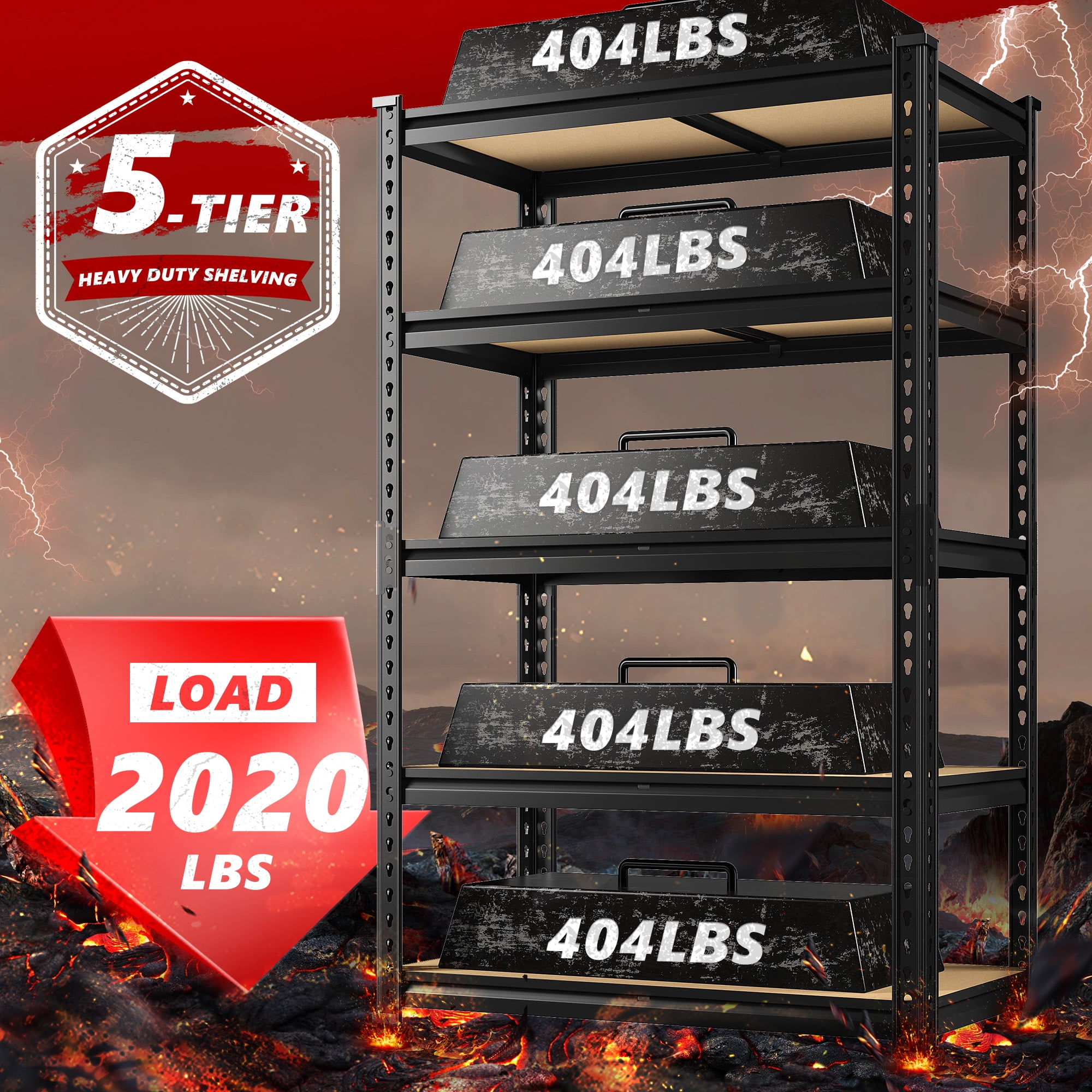 REIBII 2020LBS Storage Shelves 5 Tier Garage Shelving Heavy Duty Adjustable Shelf Units for Warehouse Pantry Closet,35.5"Lx11.9"Wx 72"H