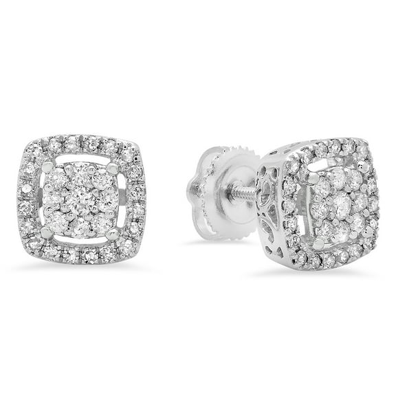 Dazzlingrock Collection 0.50 Carat (ctw) 10K Round White Diamond Ladies Cluster Style Stud Earrings 1/2 CT, White Gold