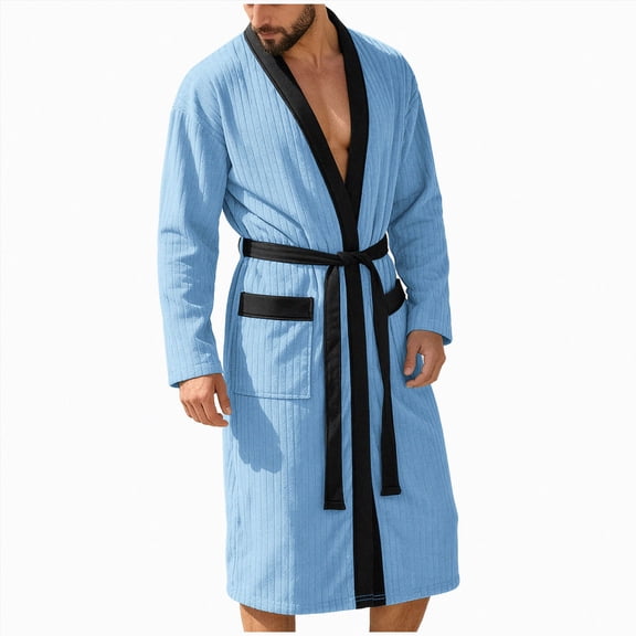 NOLDARES Mens Robe Cotton Terry Cloth Shower Bathrobe Spa Towel Bath Robes for Men(Sky Blue,L)