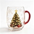 thumbnail image 2 of Christmas Themed Glass Mug with Handle, Christmas Motif Glass Coffee Cup, Santa Reindeer Christmas Tree Snowman Embossed Holiday Drinking Glass, Thickened Clear Glass Festive Winter Beverage Mug, 2 of 7