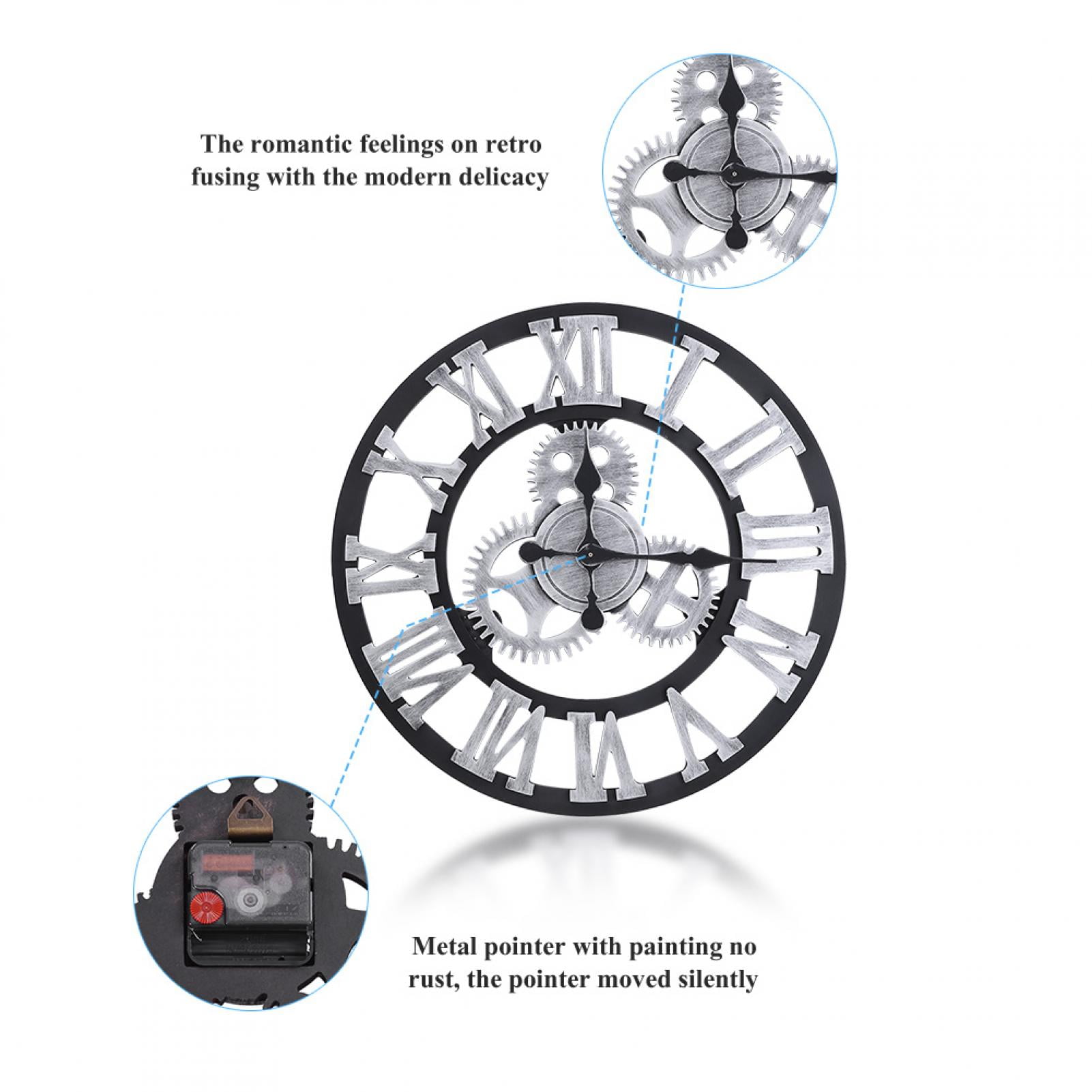 Domqga Handmade Wall Clock, Rustic Wall Clock,3D Rustic Handmade Wall Clock Large Gear Wooden