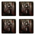 thumbnail image 1 of Gothic Coaster Set of 4, Medieval Evil Woman Horns Mask Witch Myth Fantasy Old Fashion Scary Watercolor, Square Hardboard Gloss Coasters, Standard Size, Black Red Grey, by Ambesonne, 1 of 2