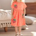 thumbnail image 2 of Robes pour Filles Enfants Tout-Petits Filles Été Robe en Coton Dentelle Manches Courtes à Volants Évasée Midi Décontractée Robes Bébé Orange 2 Ans-3 Ans, 2 of 6