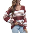 thumbnail image 1 of IROINID Pull Col en V pour Femmes Rayures Décontracté Manches Courtes Automne et Hiver, 1 of 9