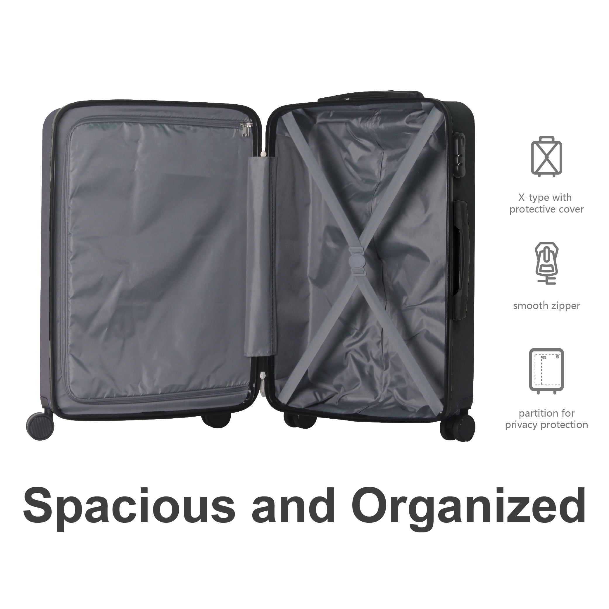 MAYEERTY 3-Piece ABS Luggage Set, Spinner Wheels, TSA Lock, Lightweight Suitcase, Black