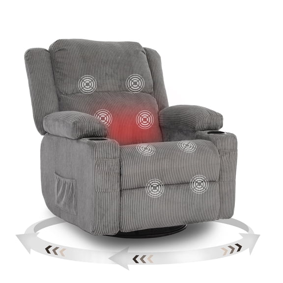 IKAKOS 360 Swivel Rocker Recliner with Massage and Heat, 400 lbs Capacity