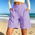 thumbnail image 2 of Hurxie Womens Gingham Lounge Shorts High Waisted Summer Pajama Beach Casual Loose Fit Summer Shorts with Pockets Purple,M, 2 of 6