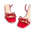 thumbnail image 4 of Women Double Bowknots High Heeled Sandal Open Square Toe Ankle Strap Rhinestone Decor Dress Shoes for Wedding Prom Festival Party, 4 of 7