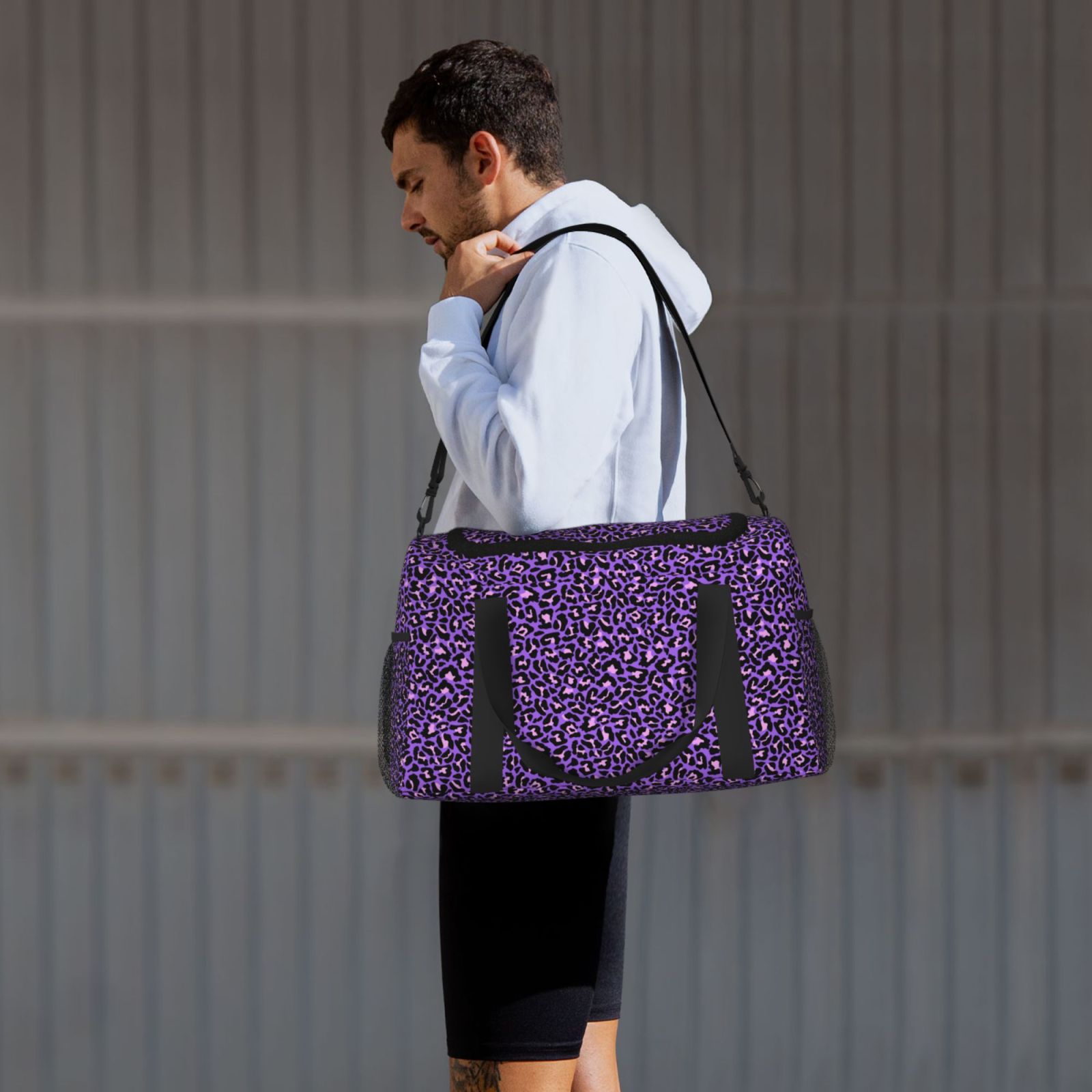 Defioc Purple Leopard Print Hand Travel Bag - Foldable Travel Duffel Bags for Men Women -Sport Gym Bag - Overnight Travel Duffel Bag - Adjustable Shoulder Strap