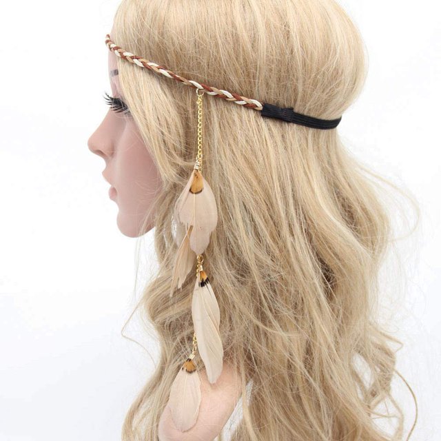 Diadema de plumas Boho Chic, diadema de plumas de princesa india, diadema con borlas, tocado Hippie romano, pinza para el pelo hecha a mano