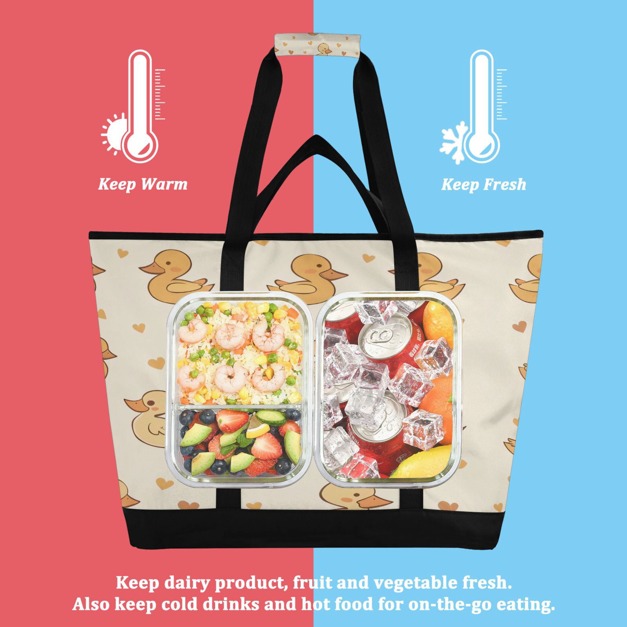 Large Hand-held Ice Pack Picnic Bag Insulation and Refrigeration Suitable for Shopping Picnics and Camping Yellow Duck