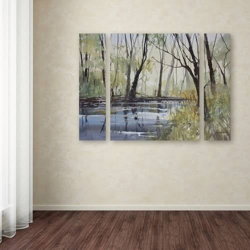 Trademark Fine Art "Pine River Reflections" Canvas Art by Ryan Radke Three Panel Set