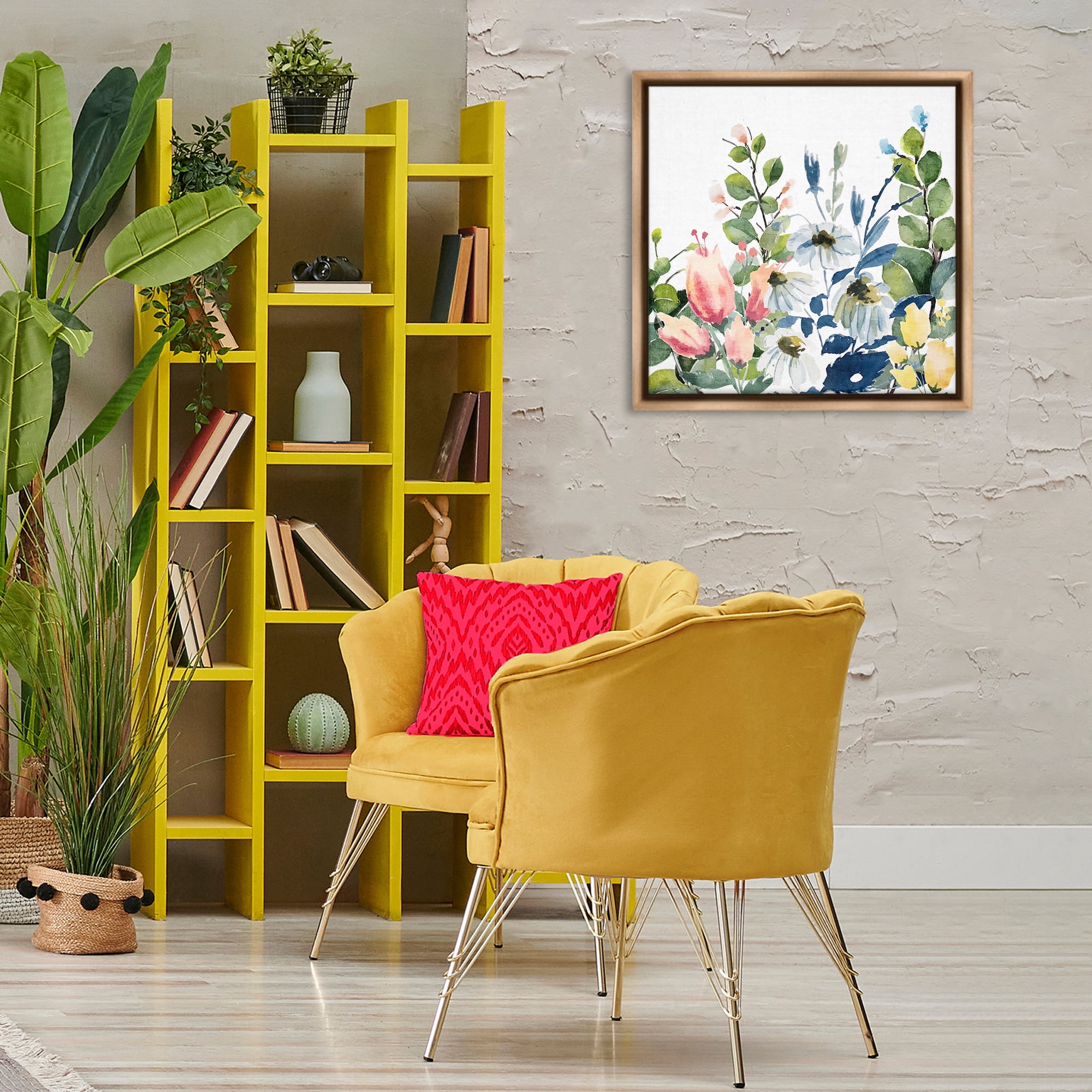 Stupell Industries Assorted Spring Blooms Plants & Flowers Painting Brown Floater Framed Canvas Art Print Wall Art, 25 x 25