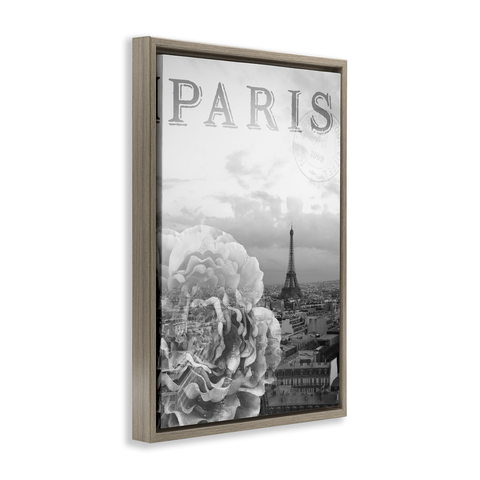Stupell Industries Paris Postcard in Monochrome Brown Framed Floater Canvas Wall Art, design by Emily Navas