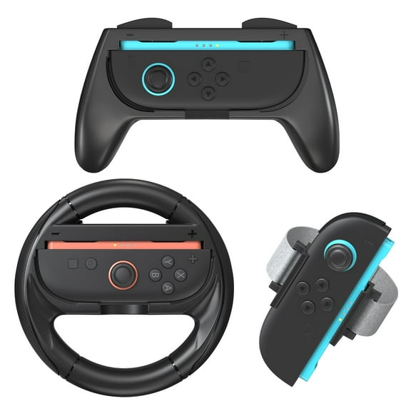 Uberwith 3 in 1 Switch 2 Accessories Kit with Steering Wheel, J-con Grip and Wrist Strap, Game Accessories for NS Switch 2 (2025)
