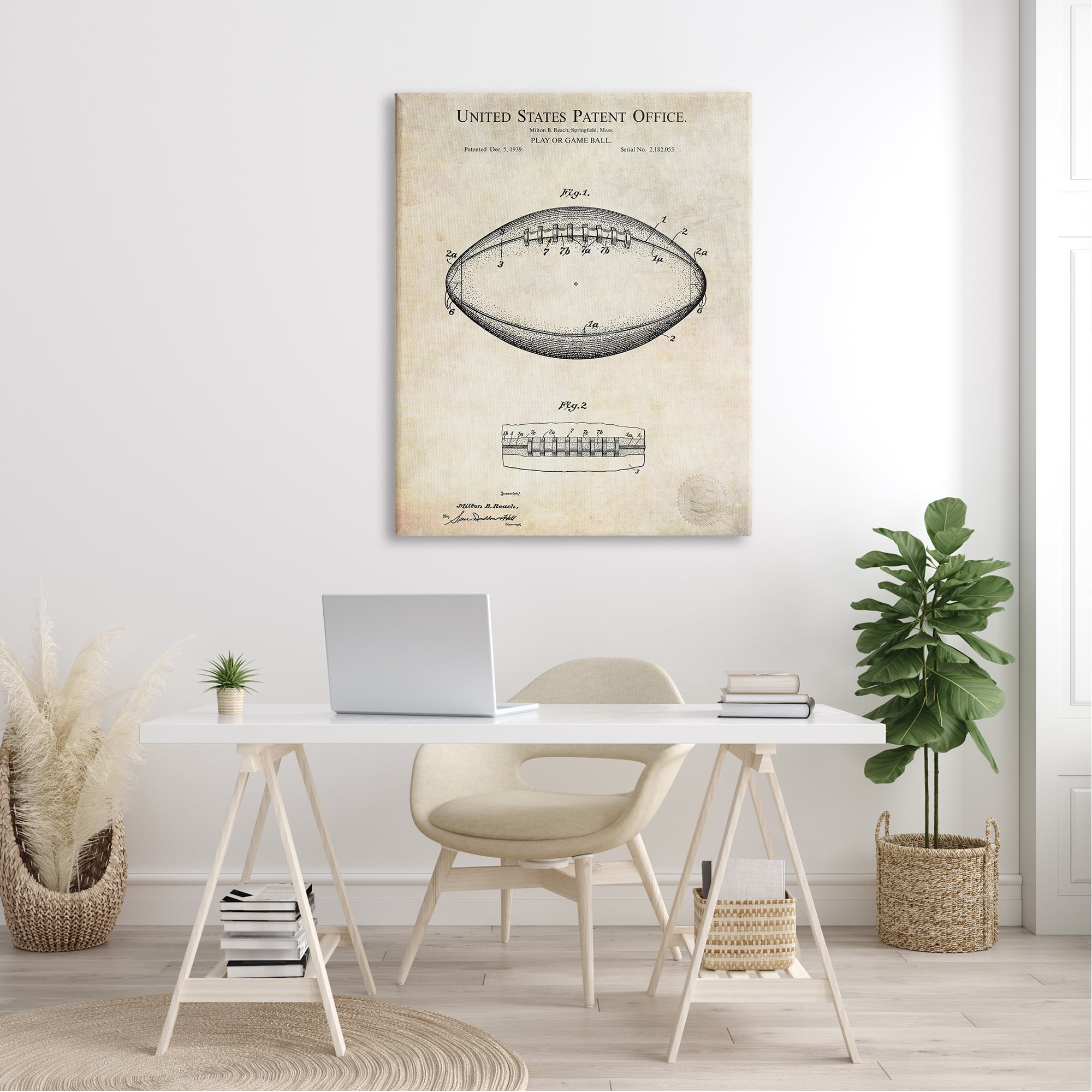 Stupell Industries American Football Sports Patent Diagram Blueprint Design Canvas Wall Art, 36 x 48, Design by Karl Hronek