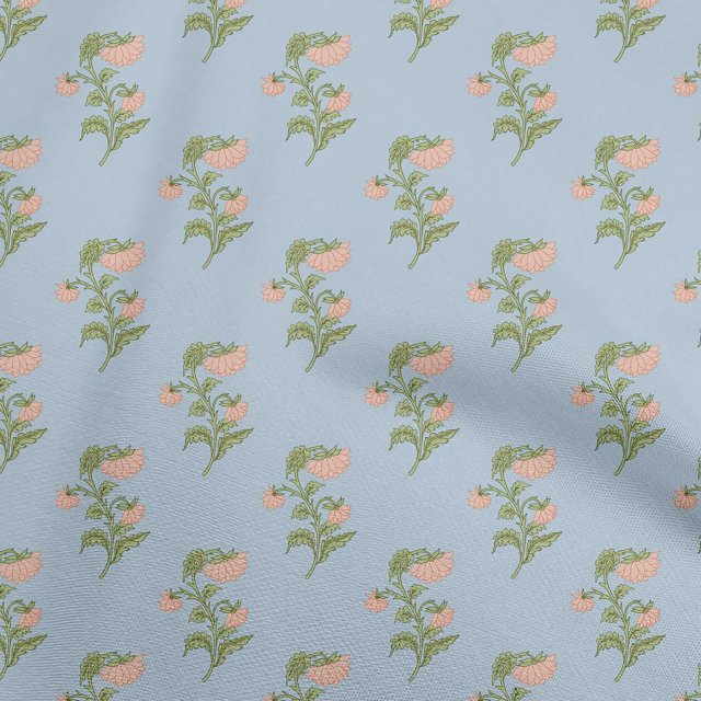 oneOone Polyester Spandex Dusty Blue Fabric Florals Fabric For Sewing Printed Craft Fabric By The Yard 56 Inch Wide