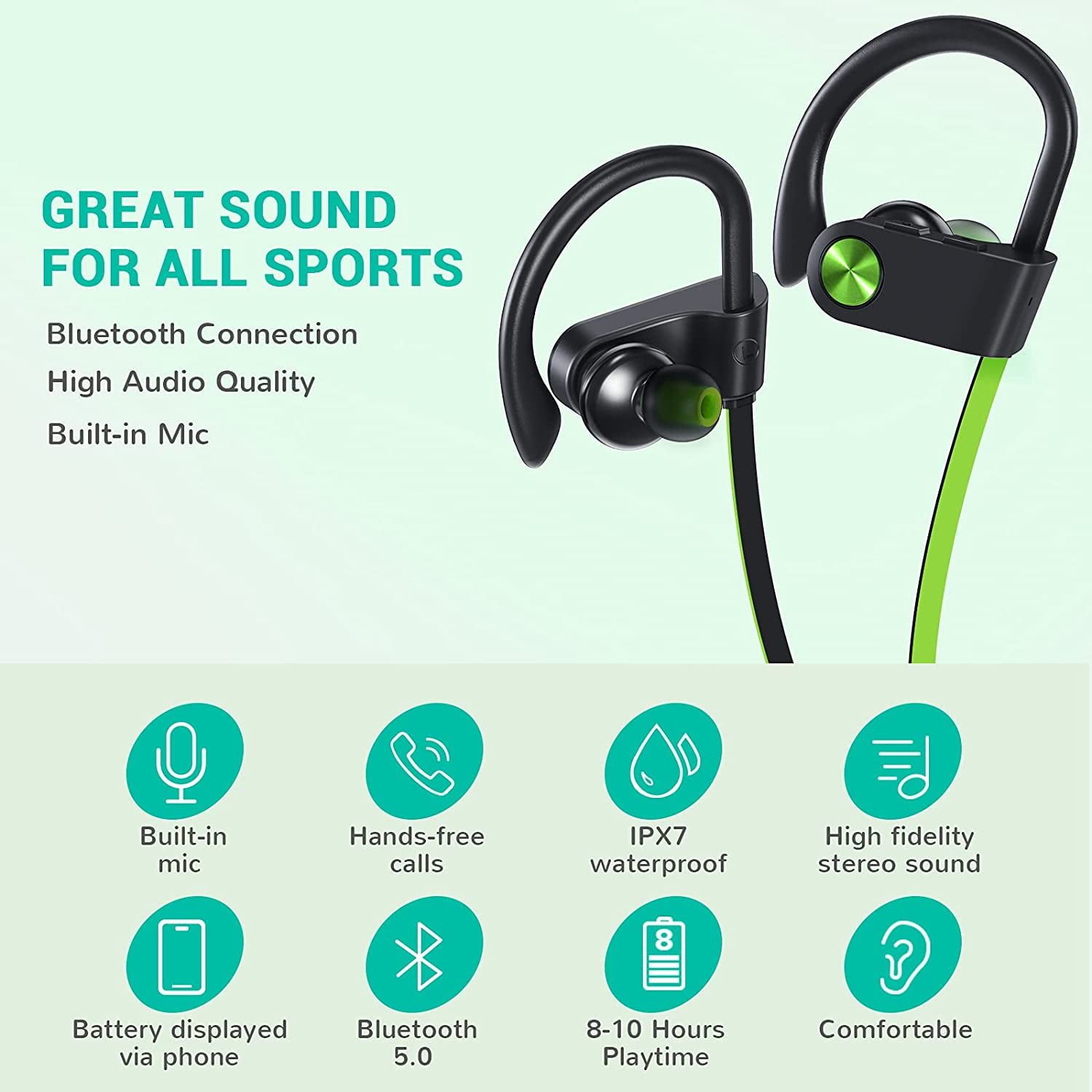 U8I Bluetooth Headphones, IPX7 