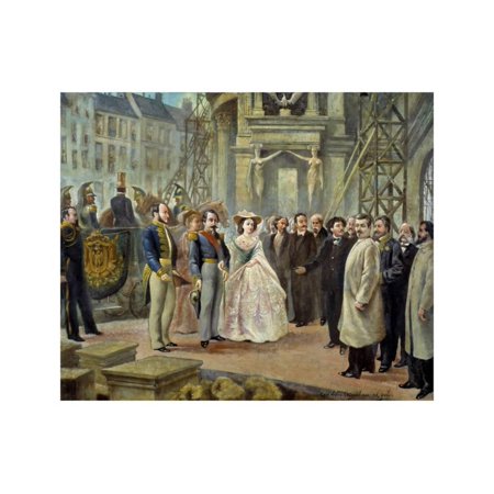 Napoleon III and Empress Eugenie Visiting the Construction Site of the Opera Garnier in Paris Print Wall