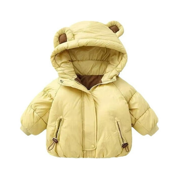 Odeerbi Toddler Boys Girls Winter Padded Coat Winter Warm Sports Tops Jacket Outerwear Letter Bear Ears Coats Hooded Coat Yellow 3-4 Years