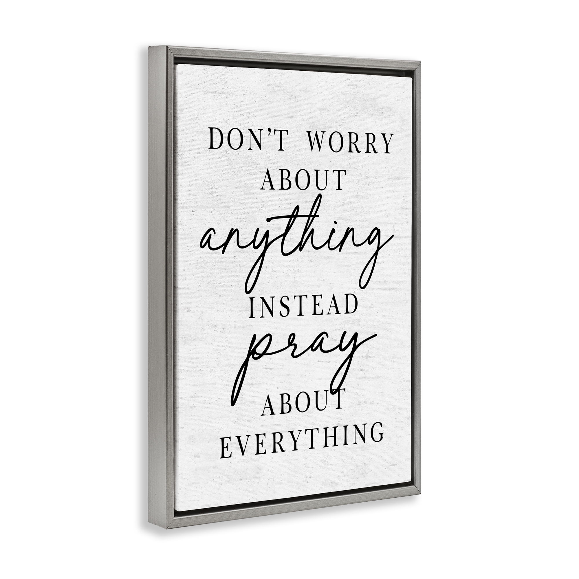 Pray Instead Of Worry Gray Framed Floater Canvas Wall Art, design by Lettered and Lined