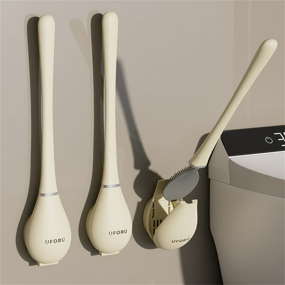 Boovnll Toilet Brush, Flexible Toilet Brush with Flat and Flexible Head, Modern Toilet Brush for Wall Mounting No Drilling with Drying Stand, Toilet Bowl Brush