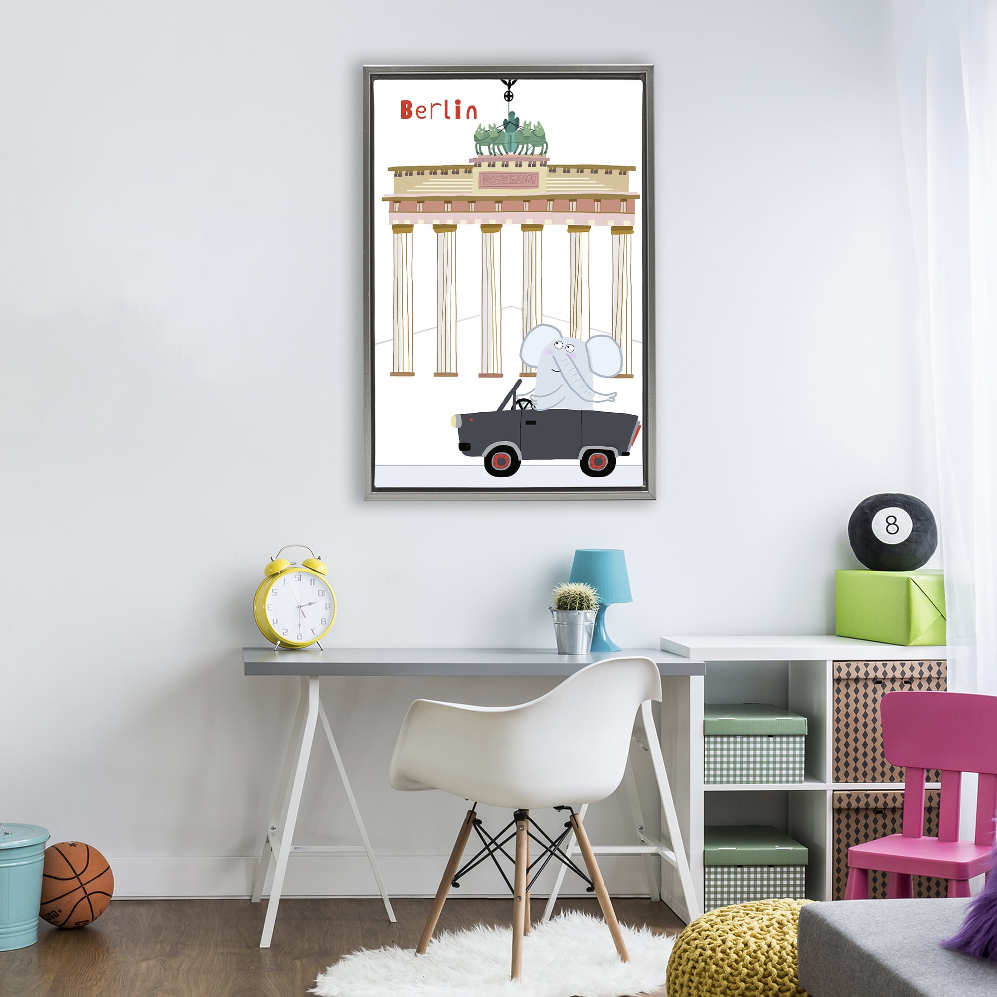 Elephant & Berlin Architecture Gray Framed Floater Canvas Wall Art, design by Carla Daly